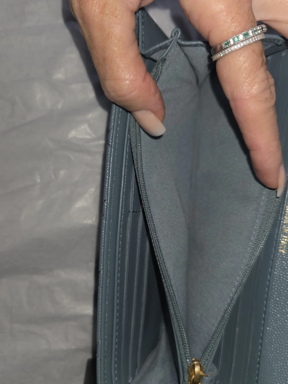Chanel Quilted Caviar Leather Long Wallet in Light Slate Blue